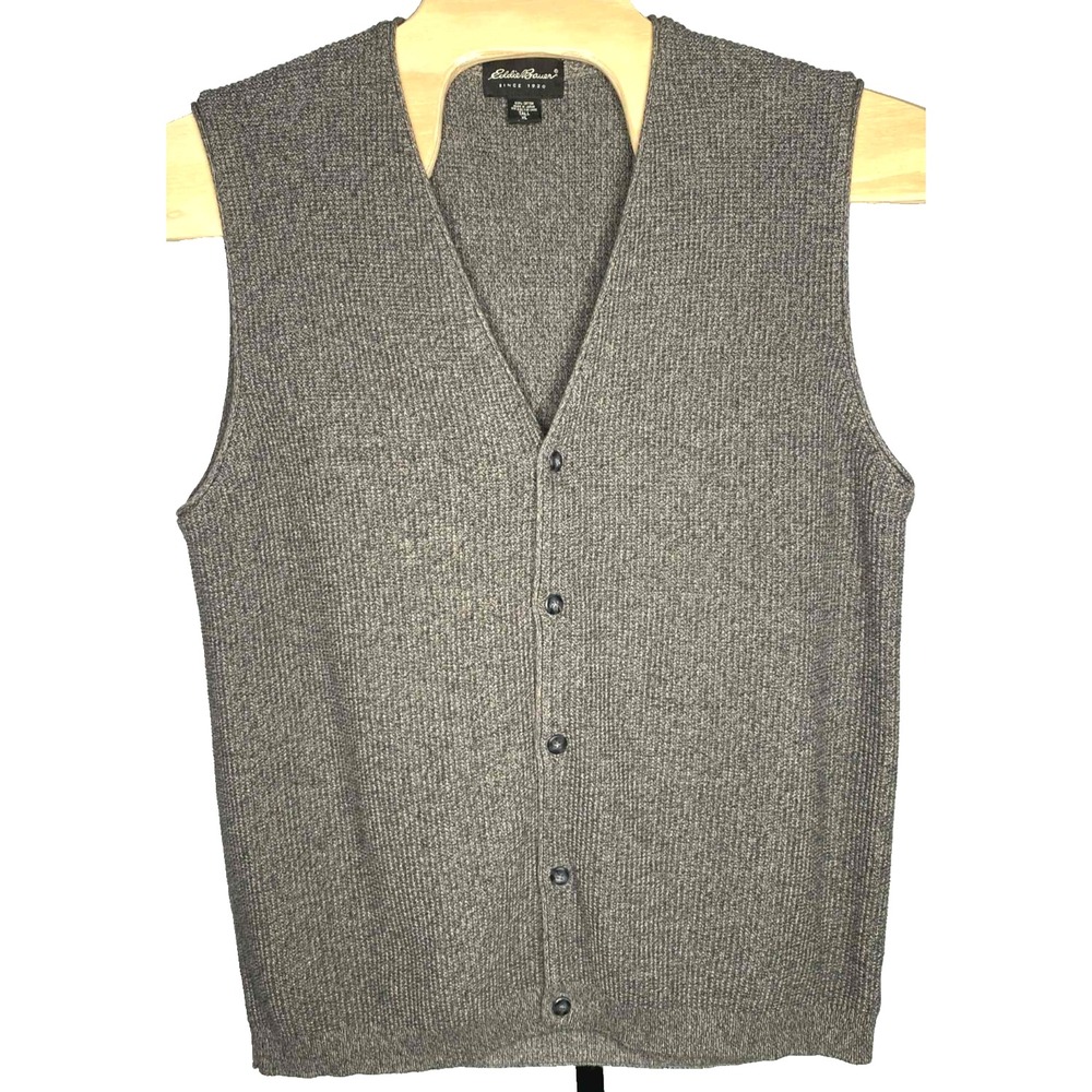Eddie Bauer Sweater Vest Men's Size XL Button Up Gray Ribbed Knit V Neck stretch